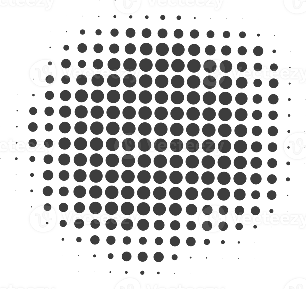 metade tom pontilhado círculo. volta forma com grunge textura. abstrato gradiente elemento png