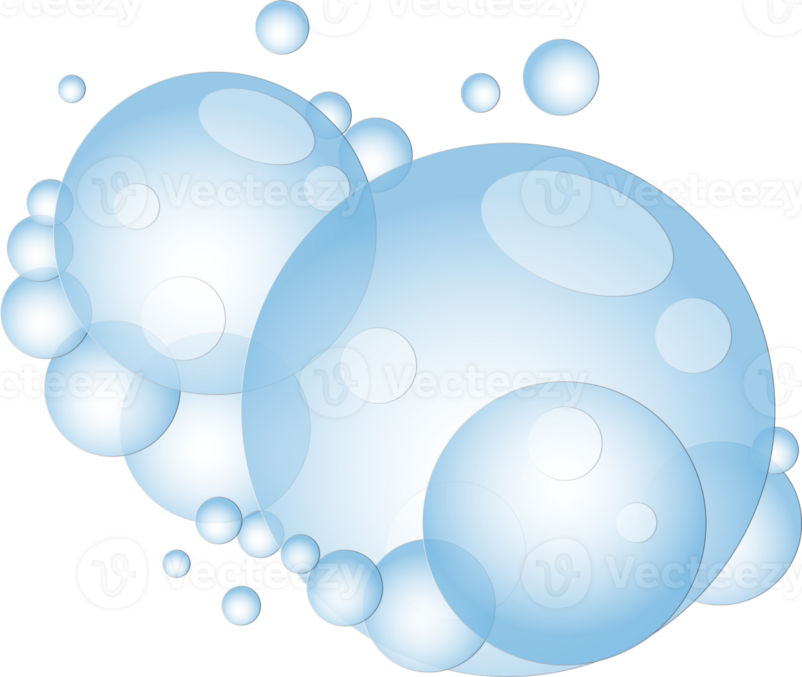 Cartoon soap foam with bubbles. Light blue suds of bath, shampoo, shaving, mousse. png
