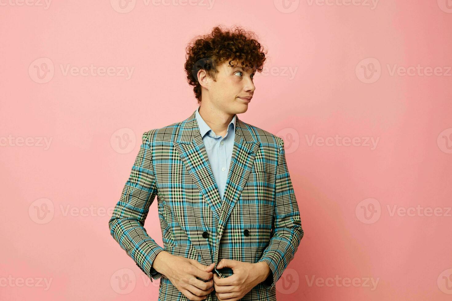 cute red-haired guy checkered blazer elegant style posing fashion Lifestyle unaltered photo