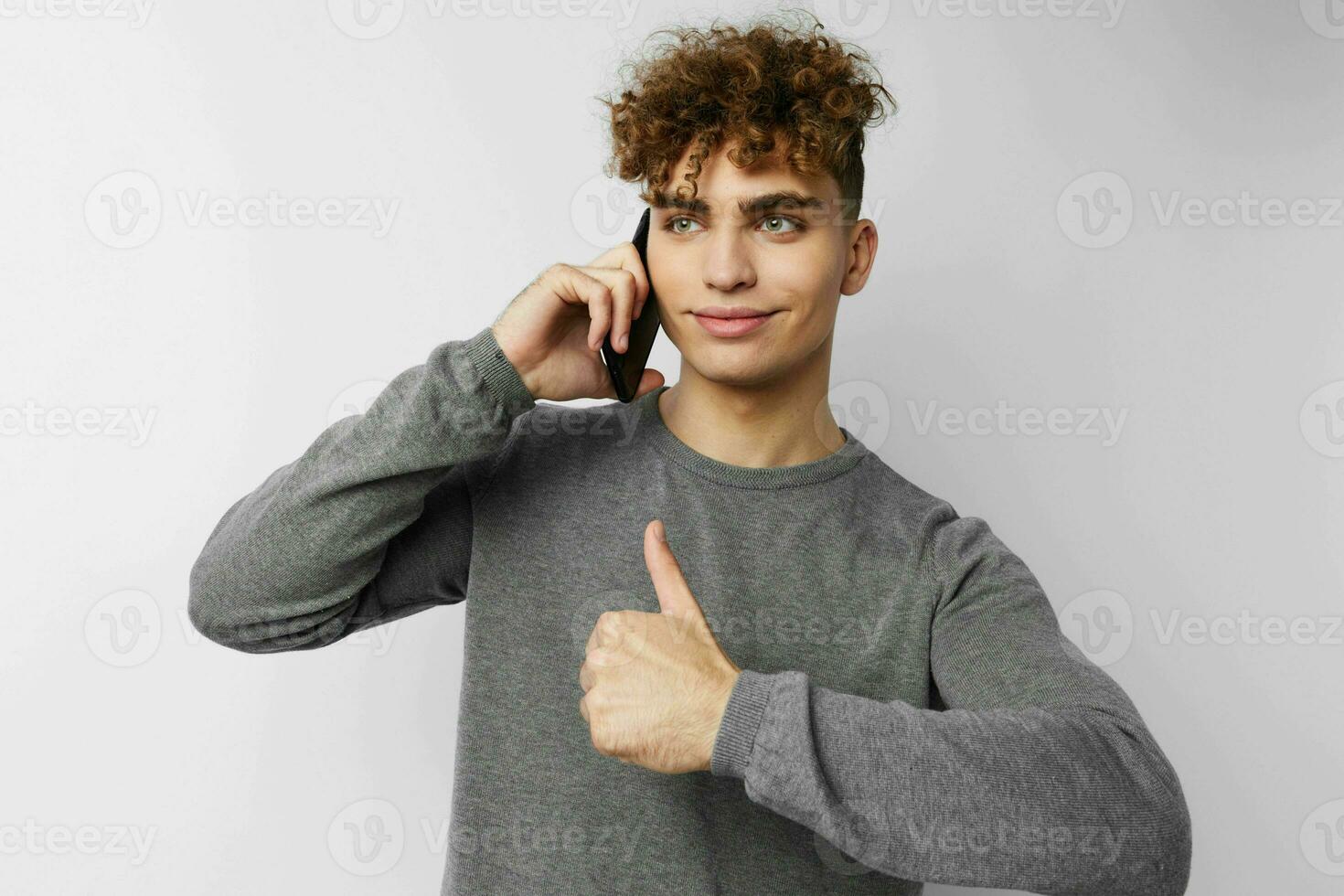 stylish guy with a phone in hand communication isolated background photo