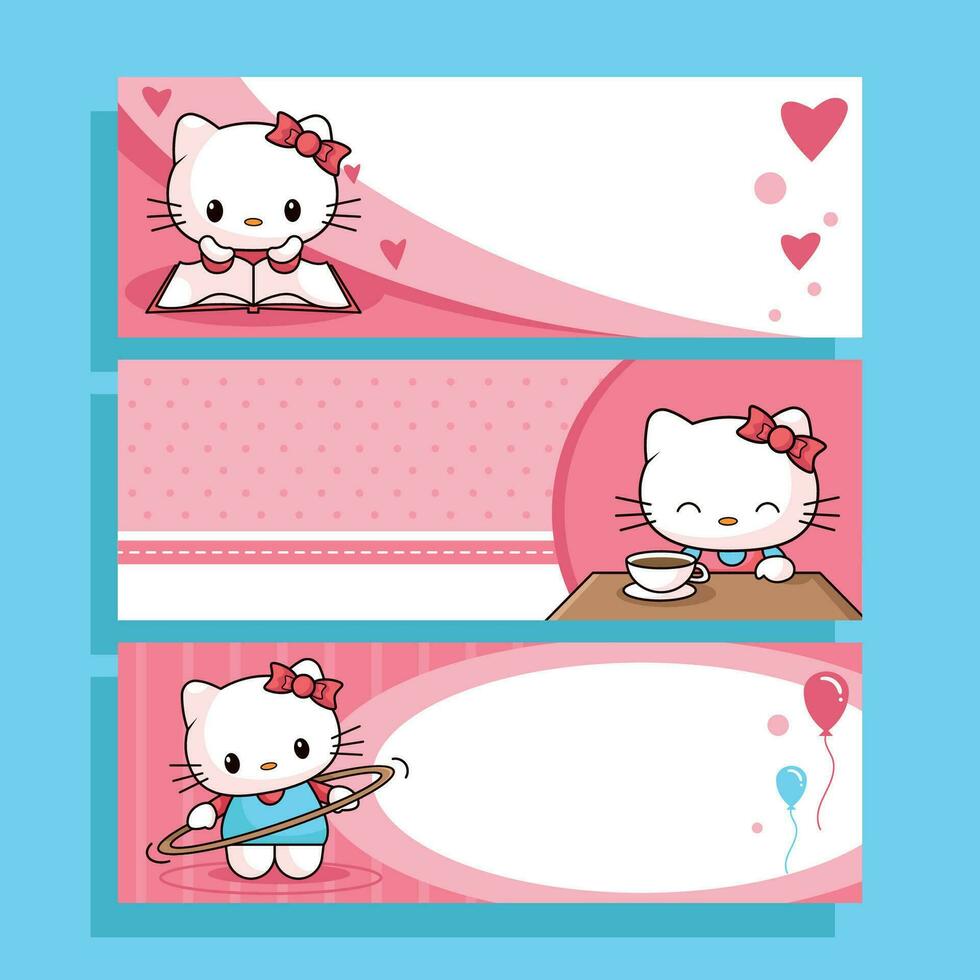 Cute Pinky Cat Banner Template vector