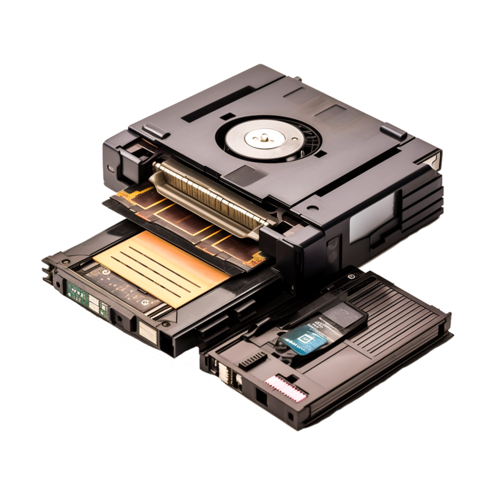 External usb floppy disk drive with disks isolated Generative Ai png