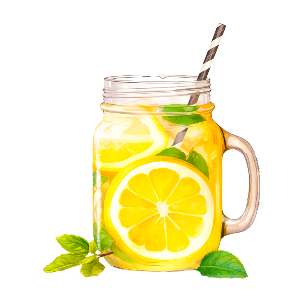 Zitronen-Limette trinken Cocktail, Zitrone, Aquarell malen, Essen generativ ai png