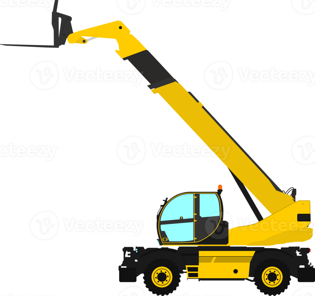Modern rotating telehandler. Side view of telescopic handler. png