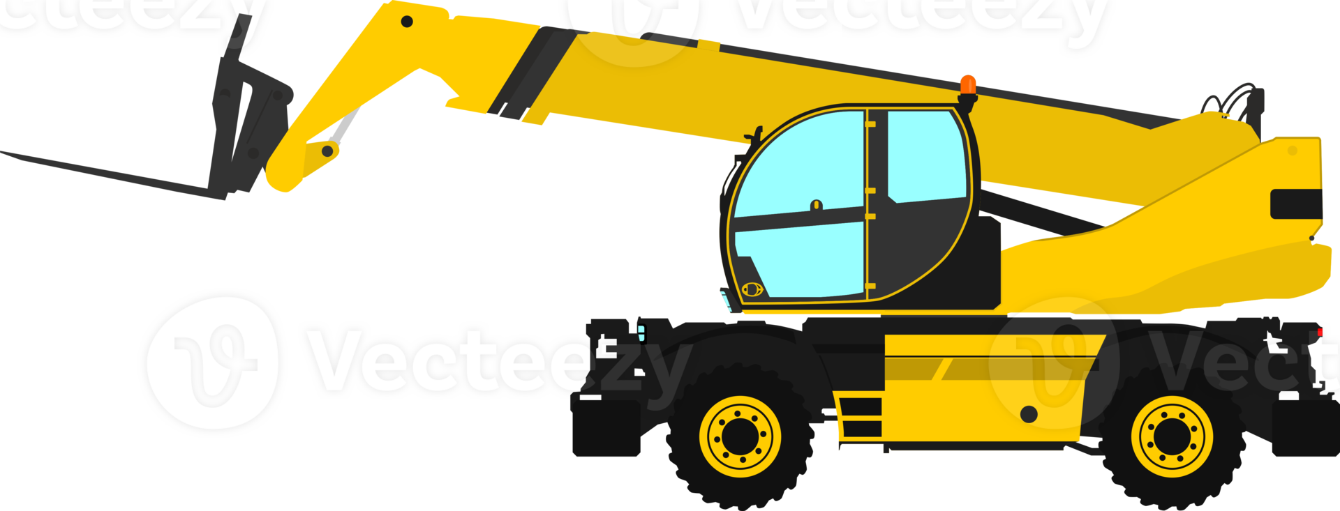 Modern rotating telehandler. Side view of telescopic handler. png