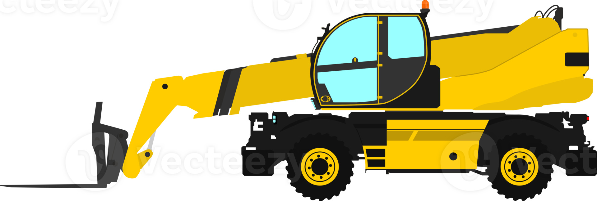 Modern rotating telehandler. Side view of telescopic handler. png