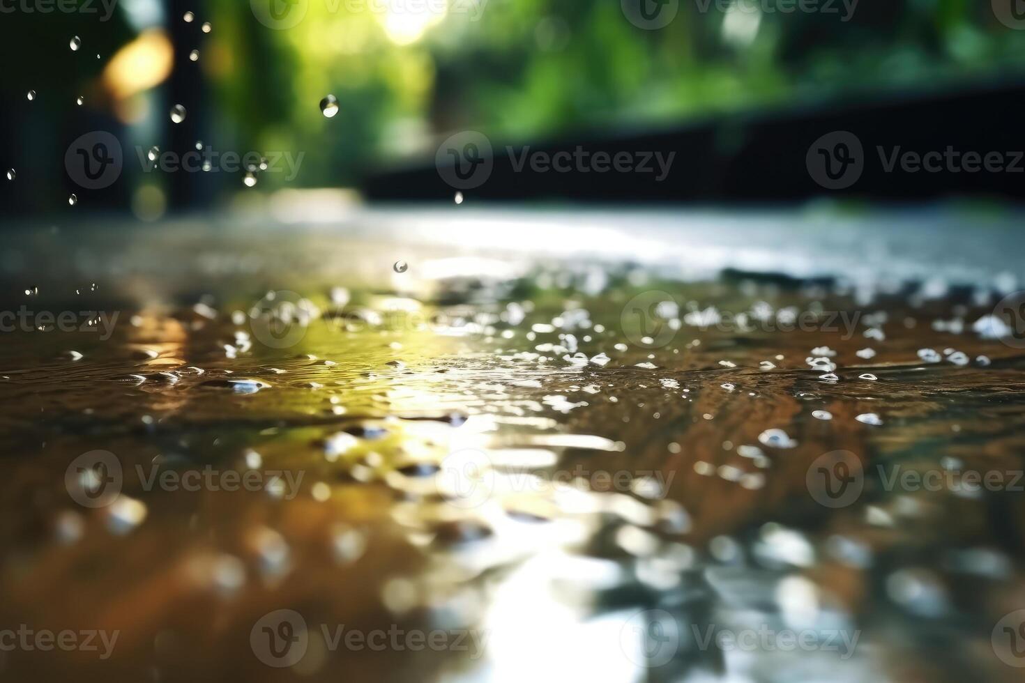 close up rain water drop falling to the ground photo