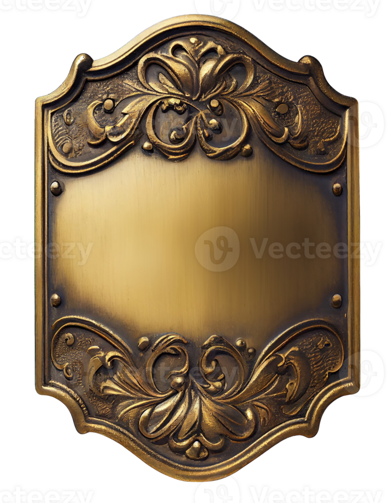 Vintage brass name plate on transparent background, created with generative AI png