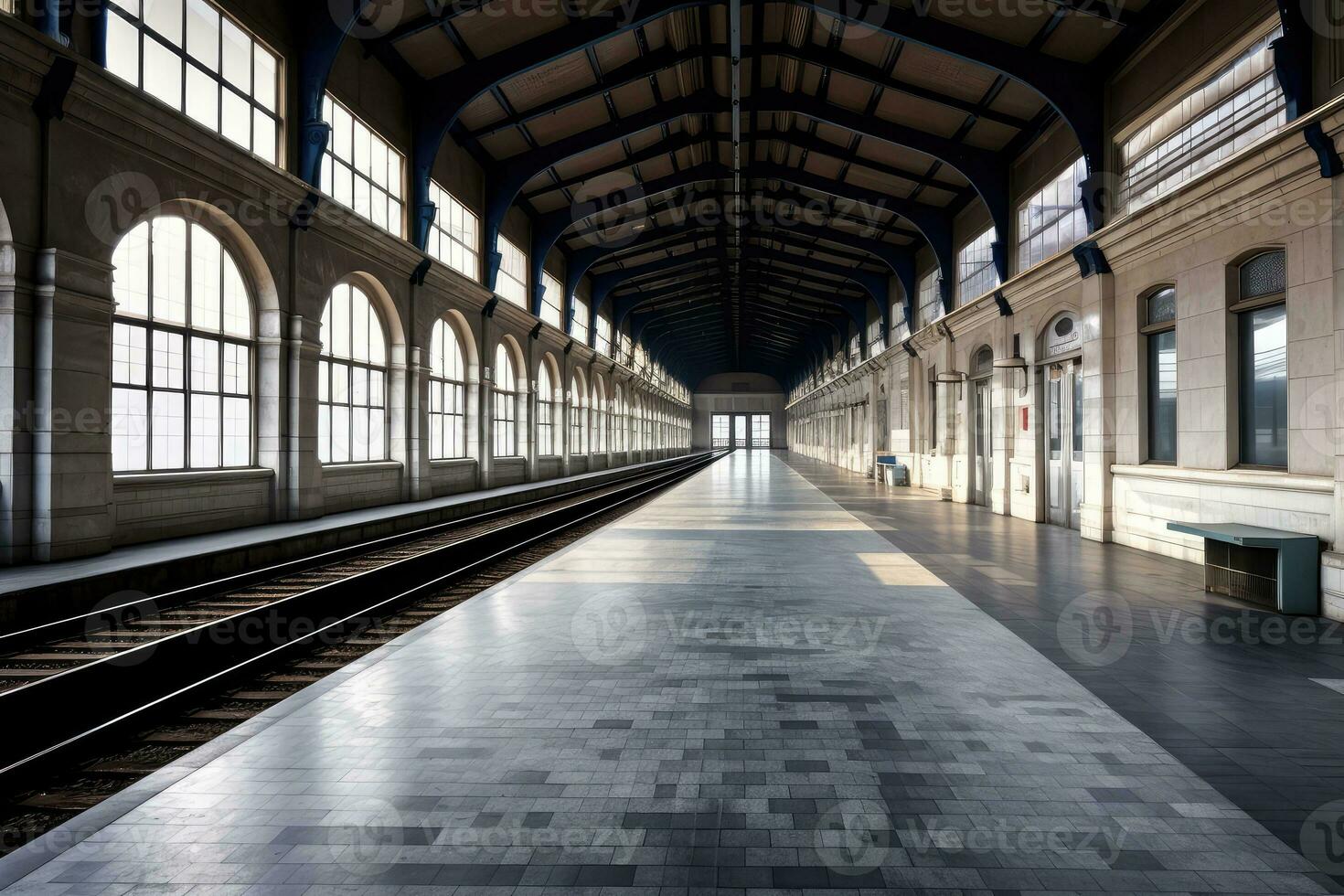 stock photo of empty Train station photography Generated AI