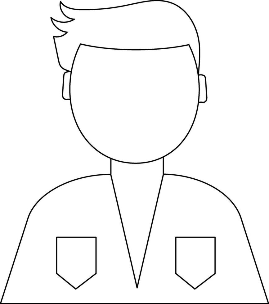 Character of waiter in black line art illustration. vector