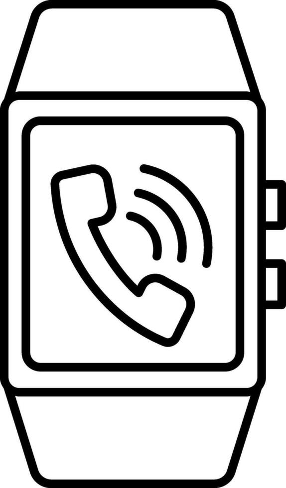 Delgado línea Arte ilustración de teléfono llamada en reloj inteligente icono. vector