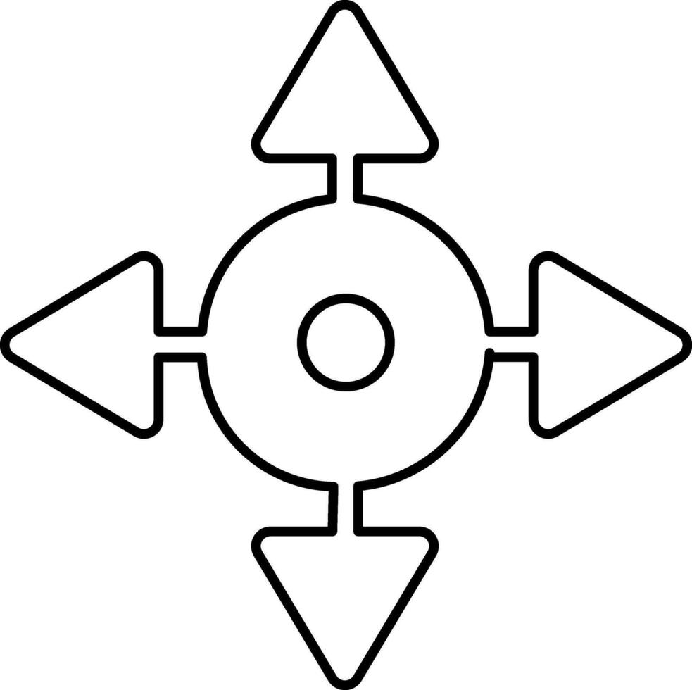 Icon of four way direction arrows arround a circle. vector