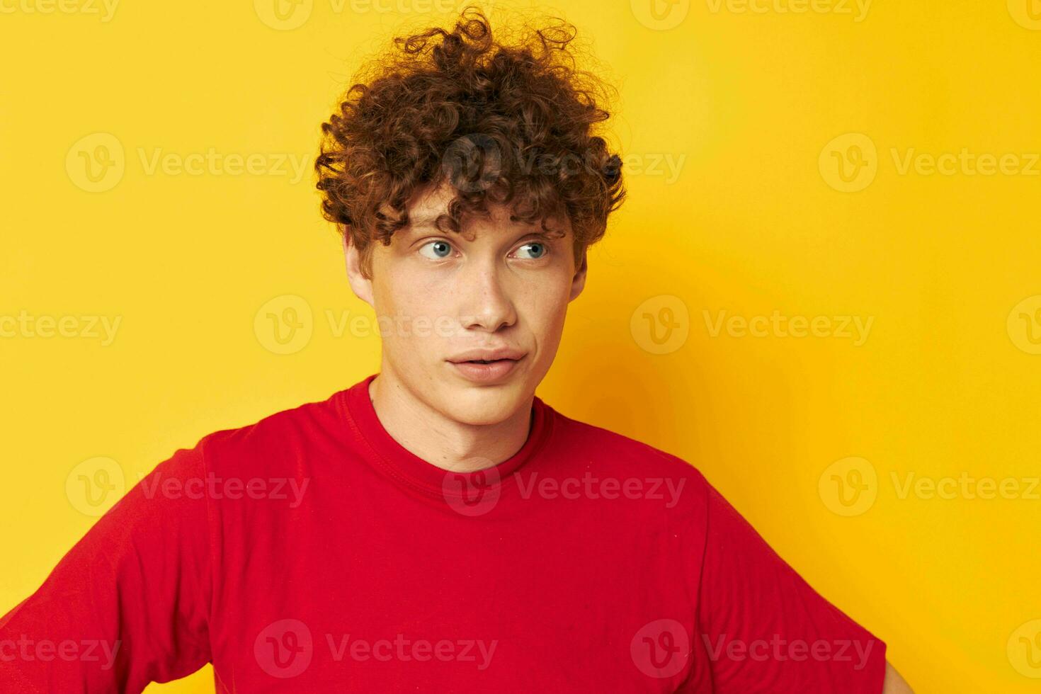 cute red-haired guy summer style fashion posing isolated background unaltered photo
