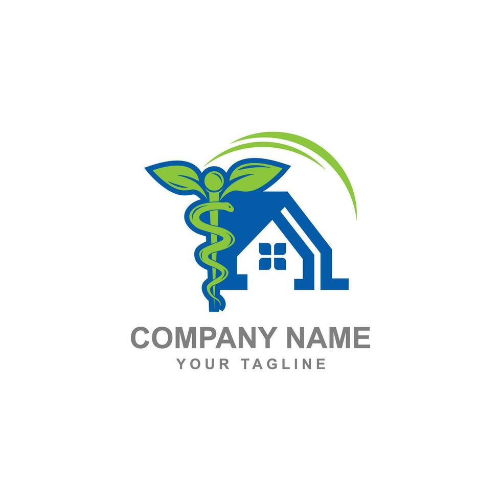 House Care logo Template, Medical House Logo with Caduceus icon. vector
