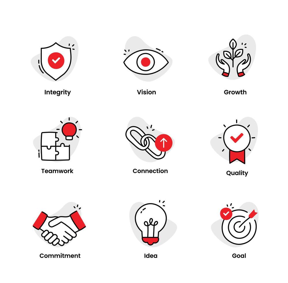 Company Core Value Icons.Values, Principles, Beliefs, Ethical, Ideals