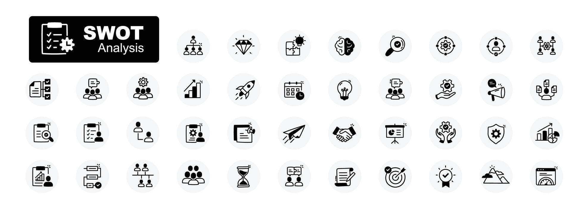 SWOT Analysis Icons Set for your projects. Vector Editable Stroke Icons