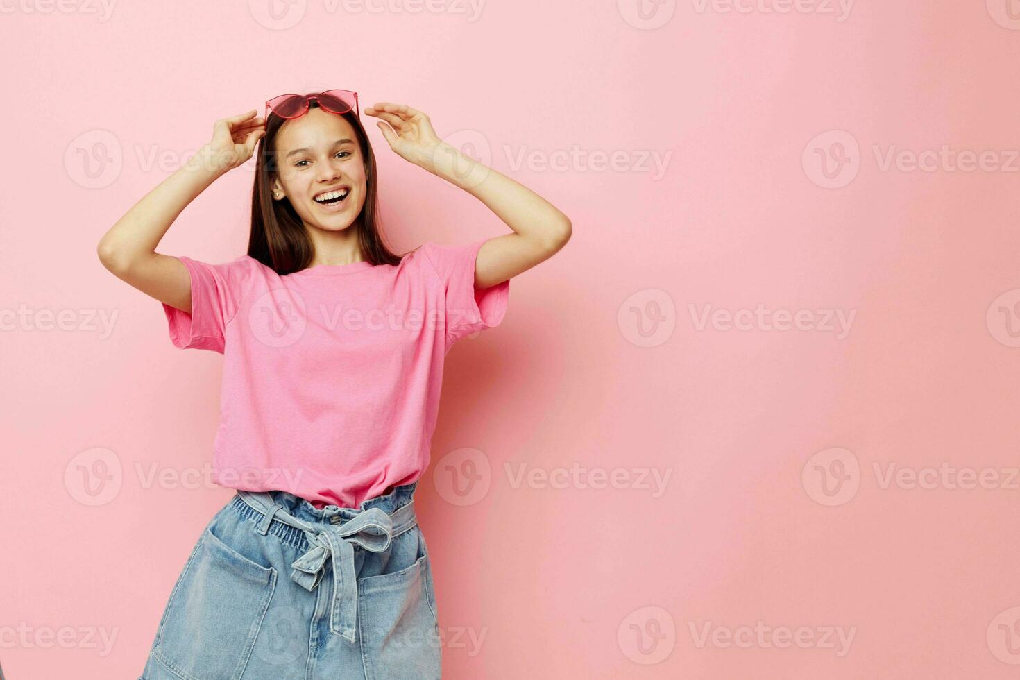 beautiful woman in stylish glasses posing emotions isolated background photo