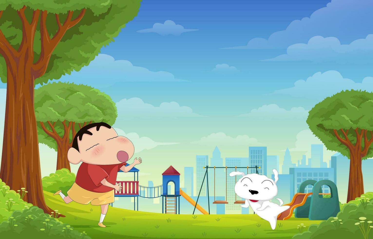 A Boy With His Dog Playing In The Garden Background vector