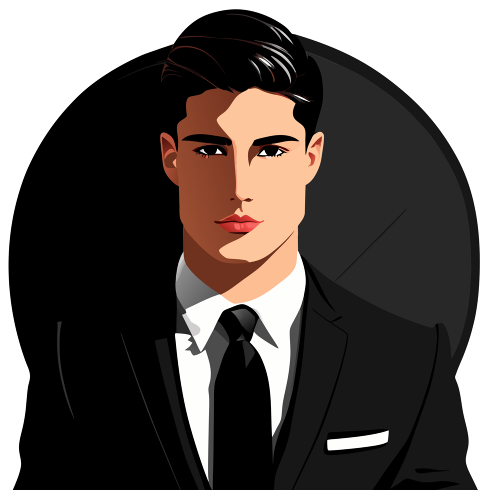 Portrait of a handsome young man in a black suit. png