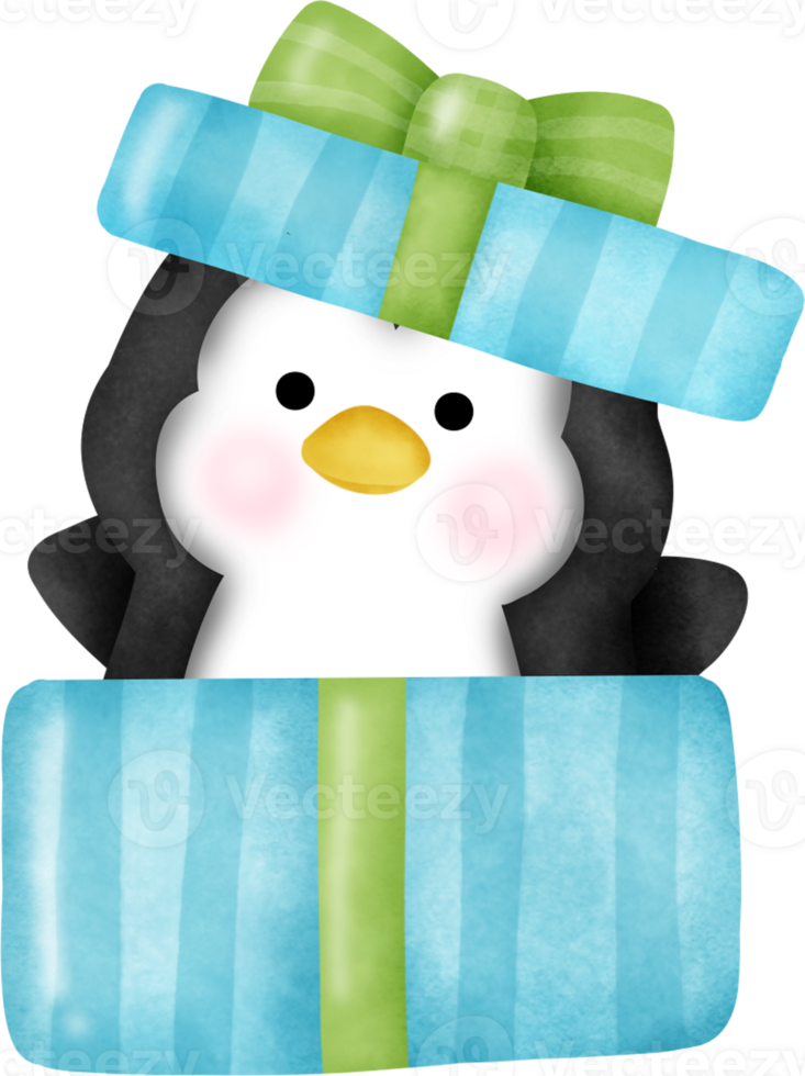 Watercolor christmas  penguin. png
