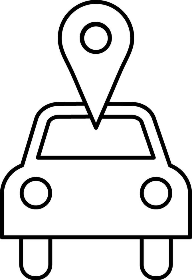 Online pathfinder, line art icon of map pointer with car. vector