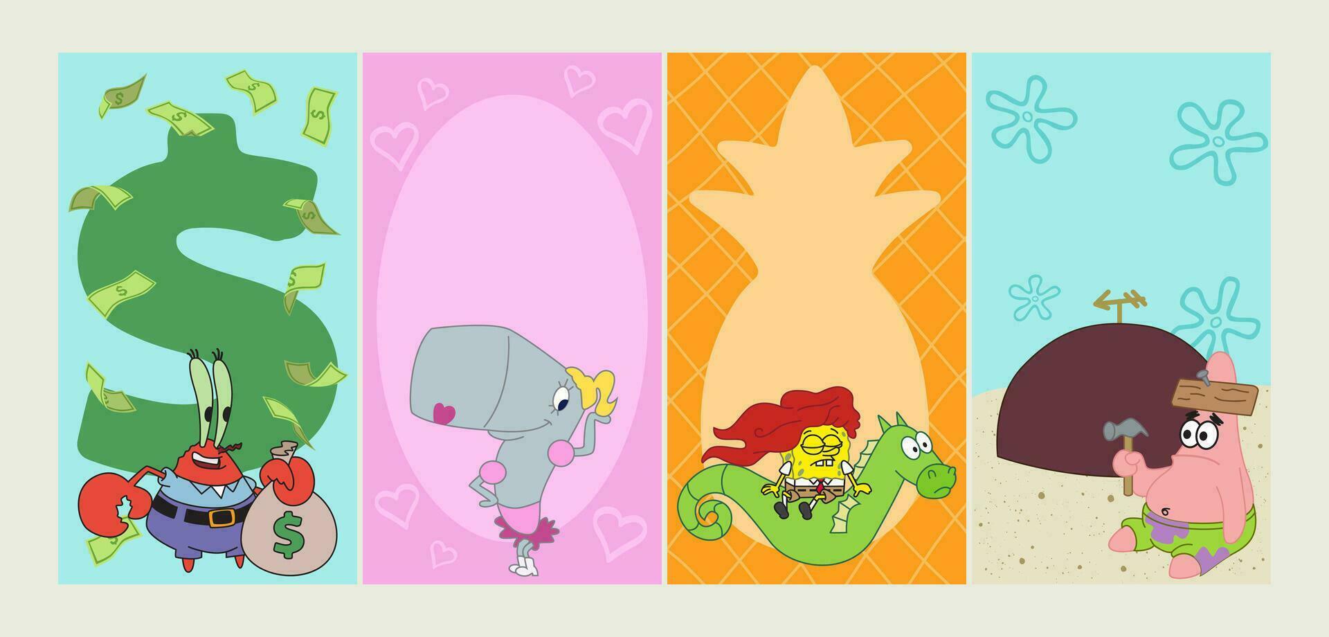 Funny Yellow Sponge and Friends Underwater Theme Social Media Story vector