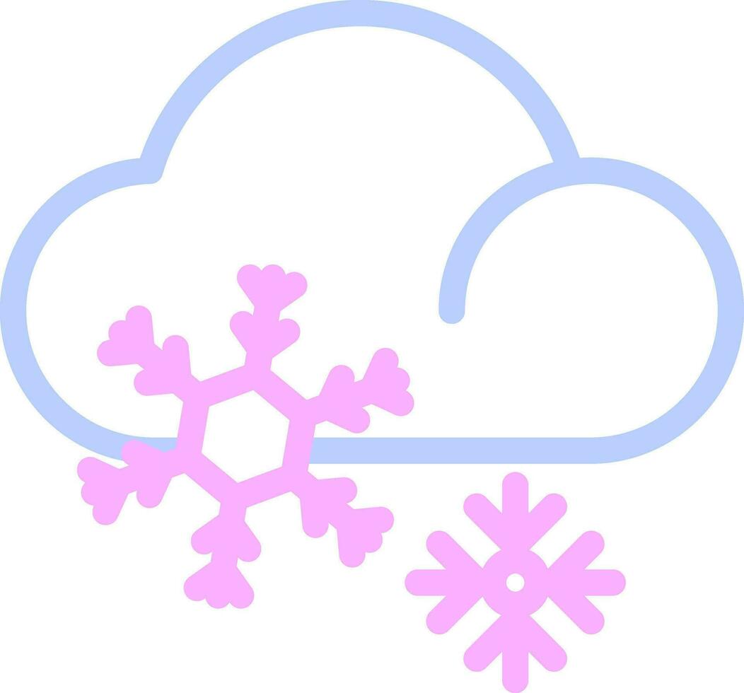 Cloud With Snowflake Icon In Blue And Pink Thin Line Art. vector