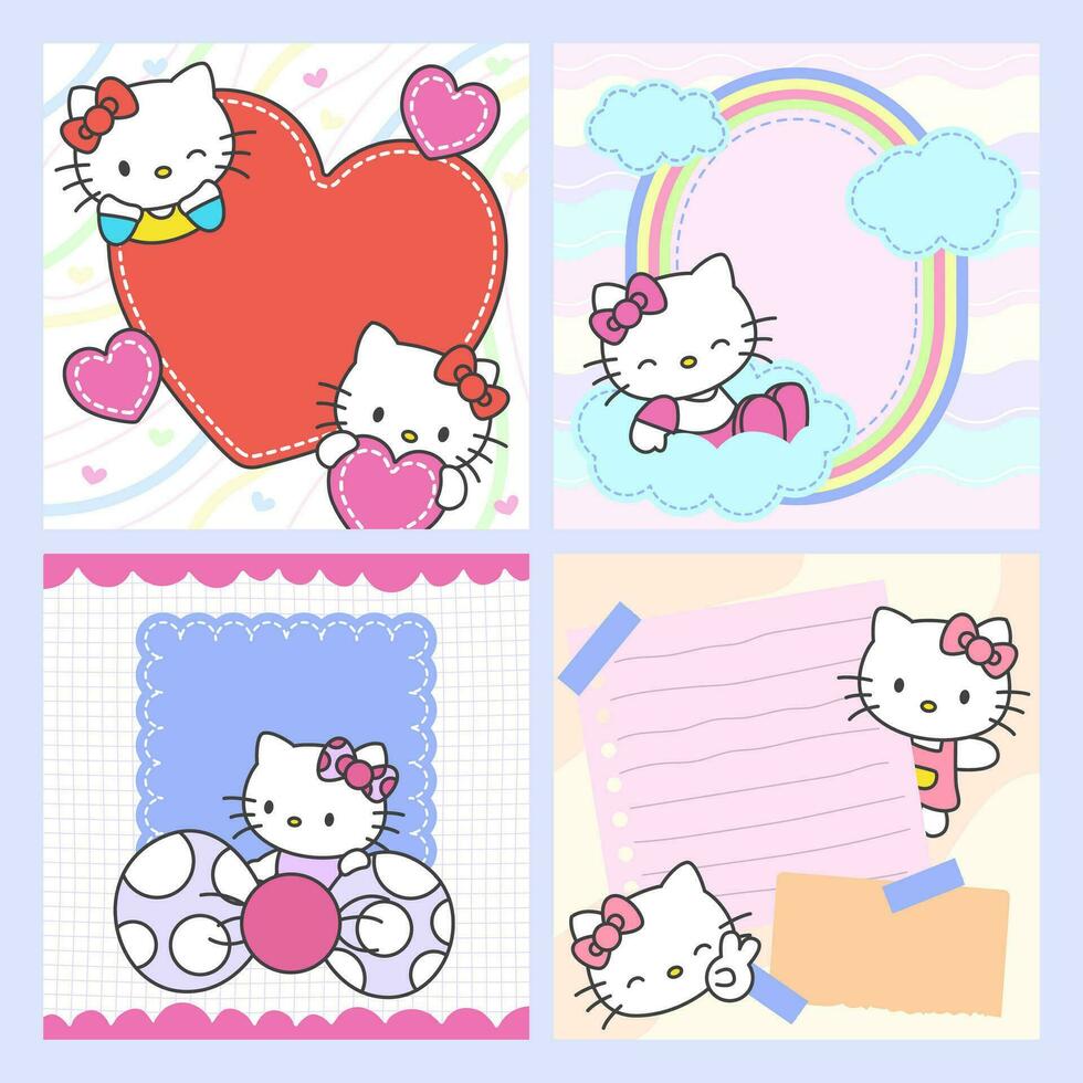 Colorful Cute Kitty Cat Social Media Post vector