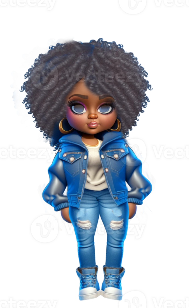 Casual Melanin Girl Blue Jeans AI Generated Custom Edits png