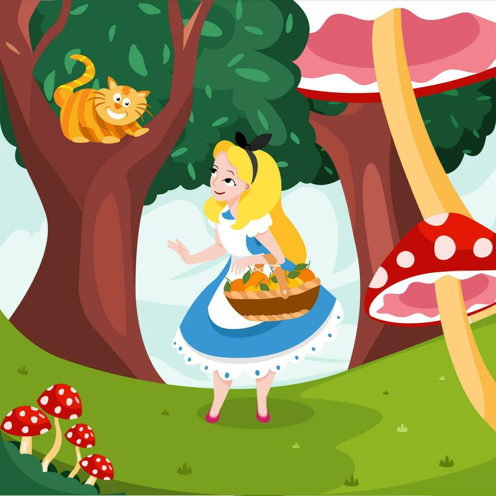Women Meet Cat In Forest vector