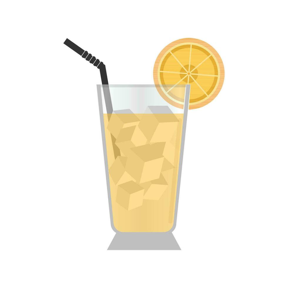 Ice lemon, ice orange, and orange juice icons. Illustration of an ice cube in a glass with straws and a lemon slice garnish vector