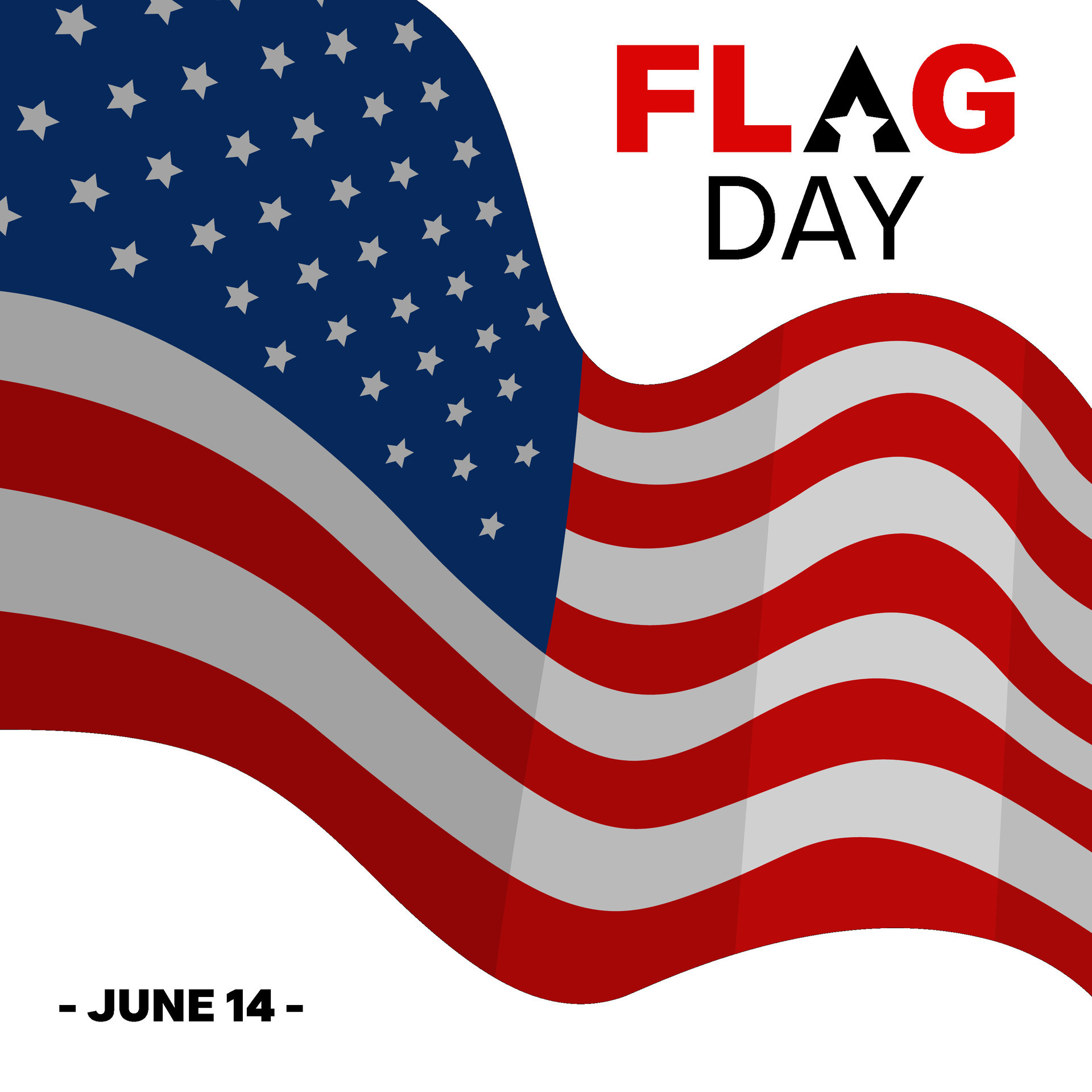 Flag Day banner design. Flag Day, June 14. American flag flying on a