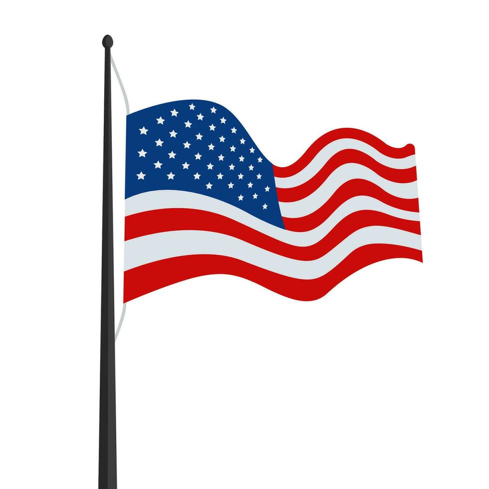 The American flag is flying. United States flag on a pole vector