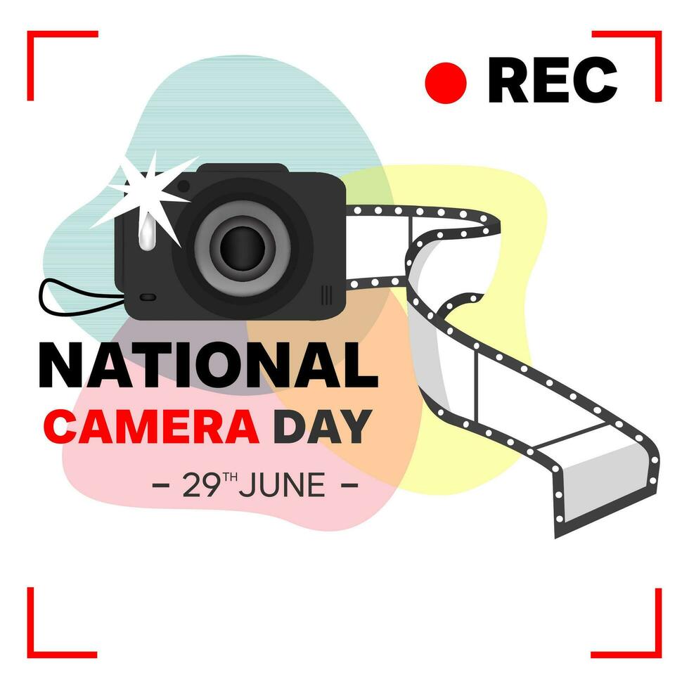 National Camera Day post design. Camera icon illustration template with photo roll. Modern graphics of national event celebrations with technology concepts vector