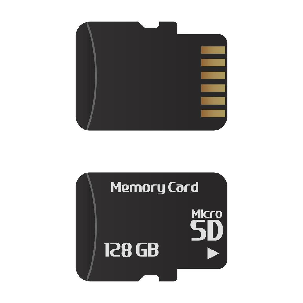 Vector illustration of a realistic micro SD card. Vector illustration of Micro SD or memory card isolated on white background. Front and back view of micro SD card