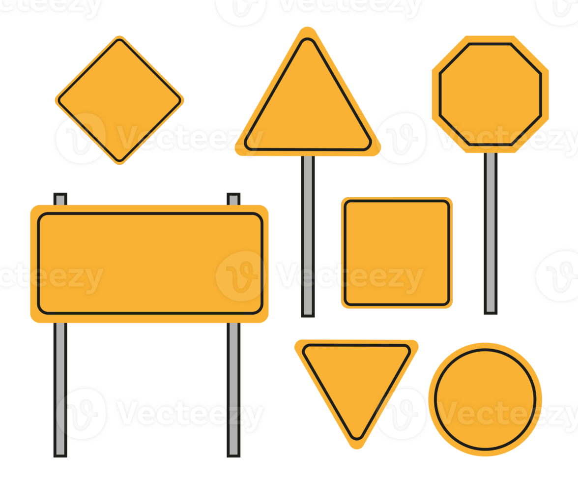 Set of empty road signs, yellow isolated png