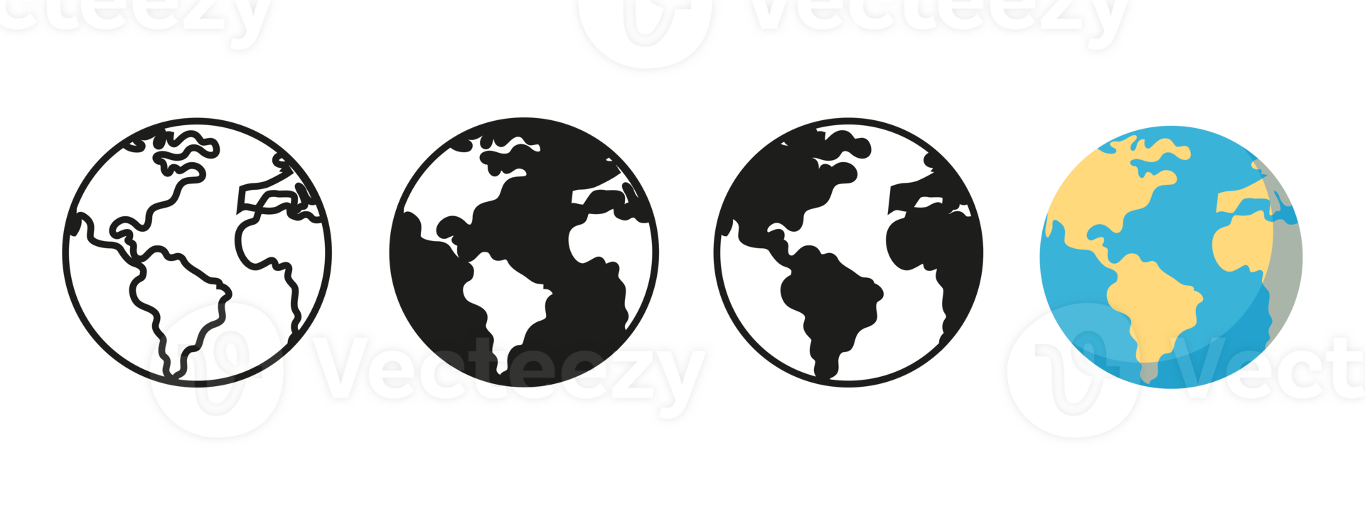 Globe icons set. Planet earth symbol collection. World planet earth icon line and flat style png