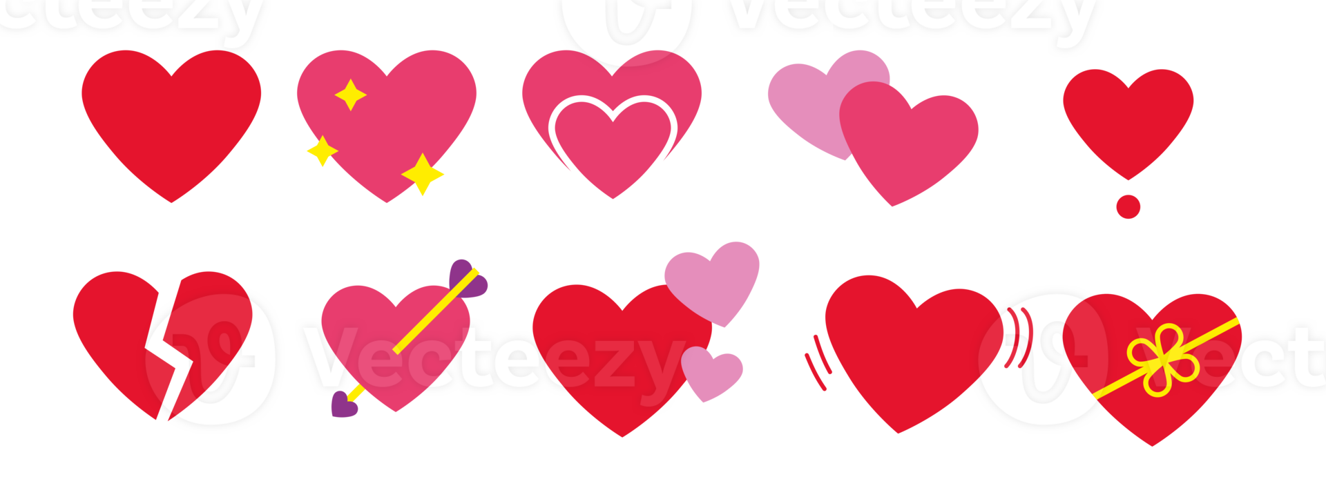 Heart Color Set Icons illustrations. Set of Hearts in different colors and types png