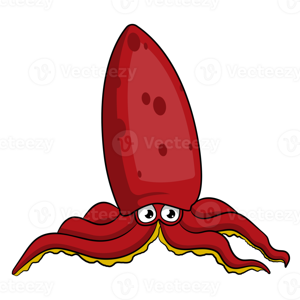 Red Squid Cartoon Sea Animals Character Design png