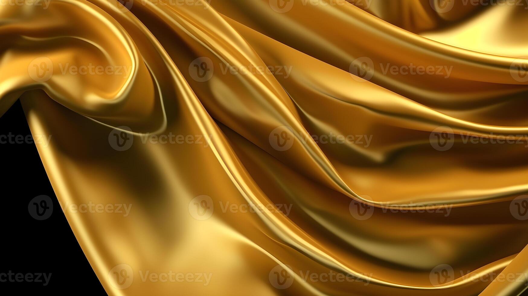 Gold Shiny Luxury Draping Satin Fabric on black background. photo