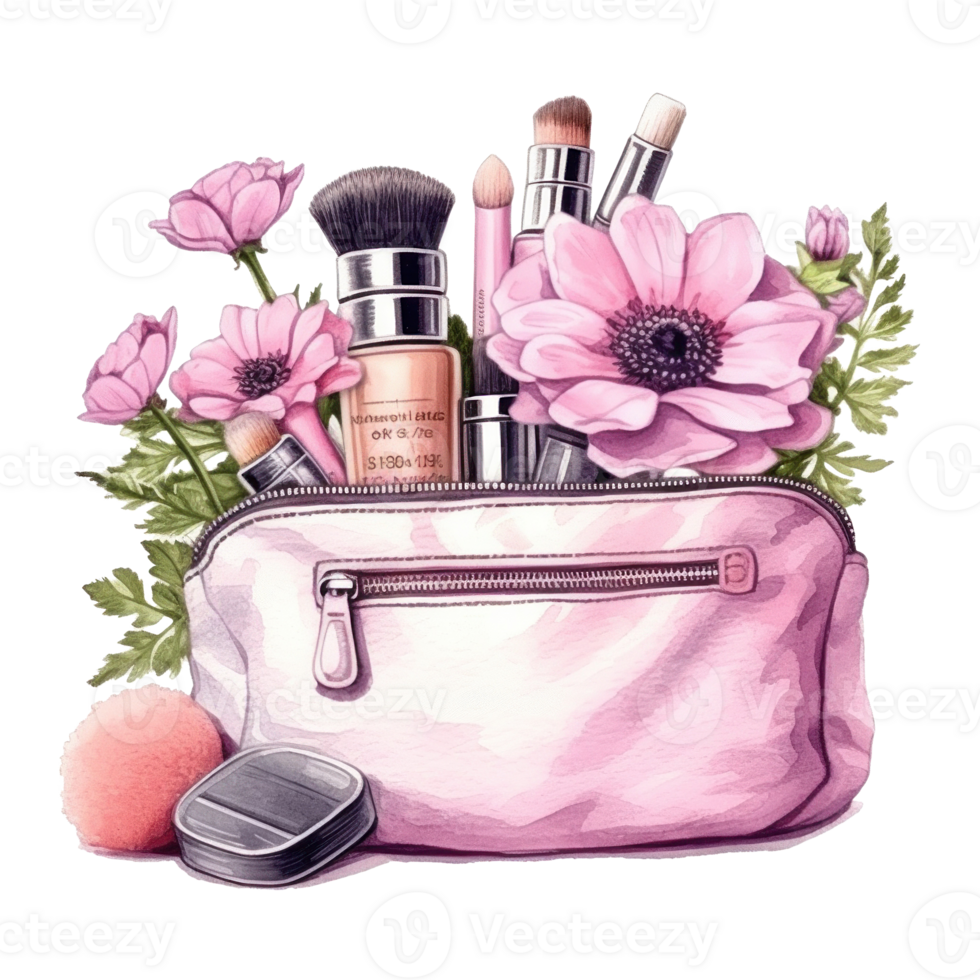 rose cosmétique sac aquarelle. illustration ai génératif png