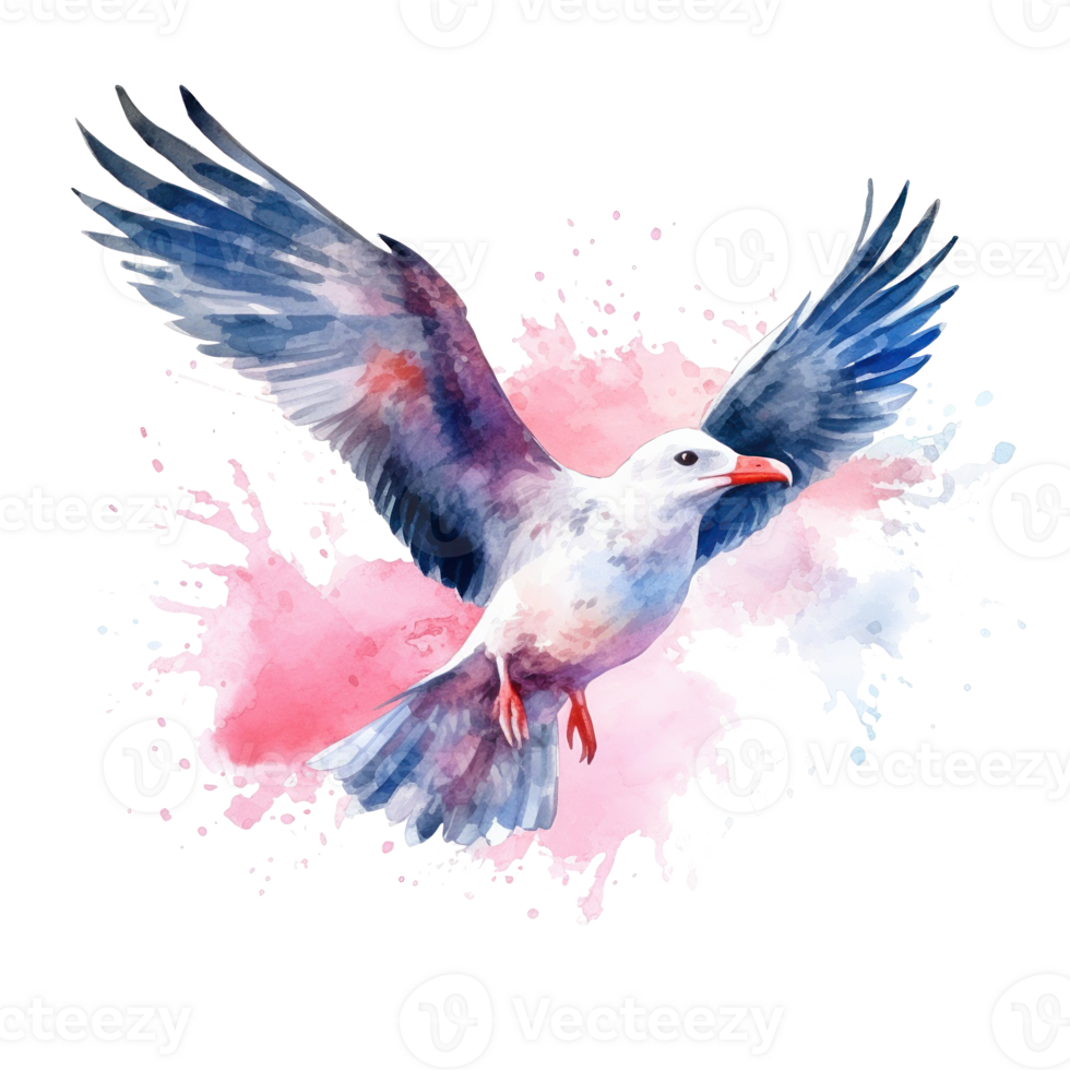 Flying Seagull Watercolor Illustration. Illustration png
