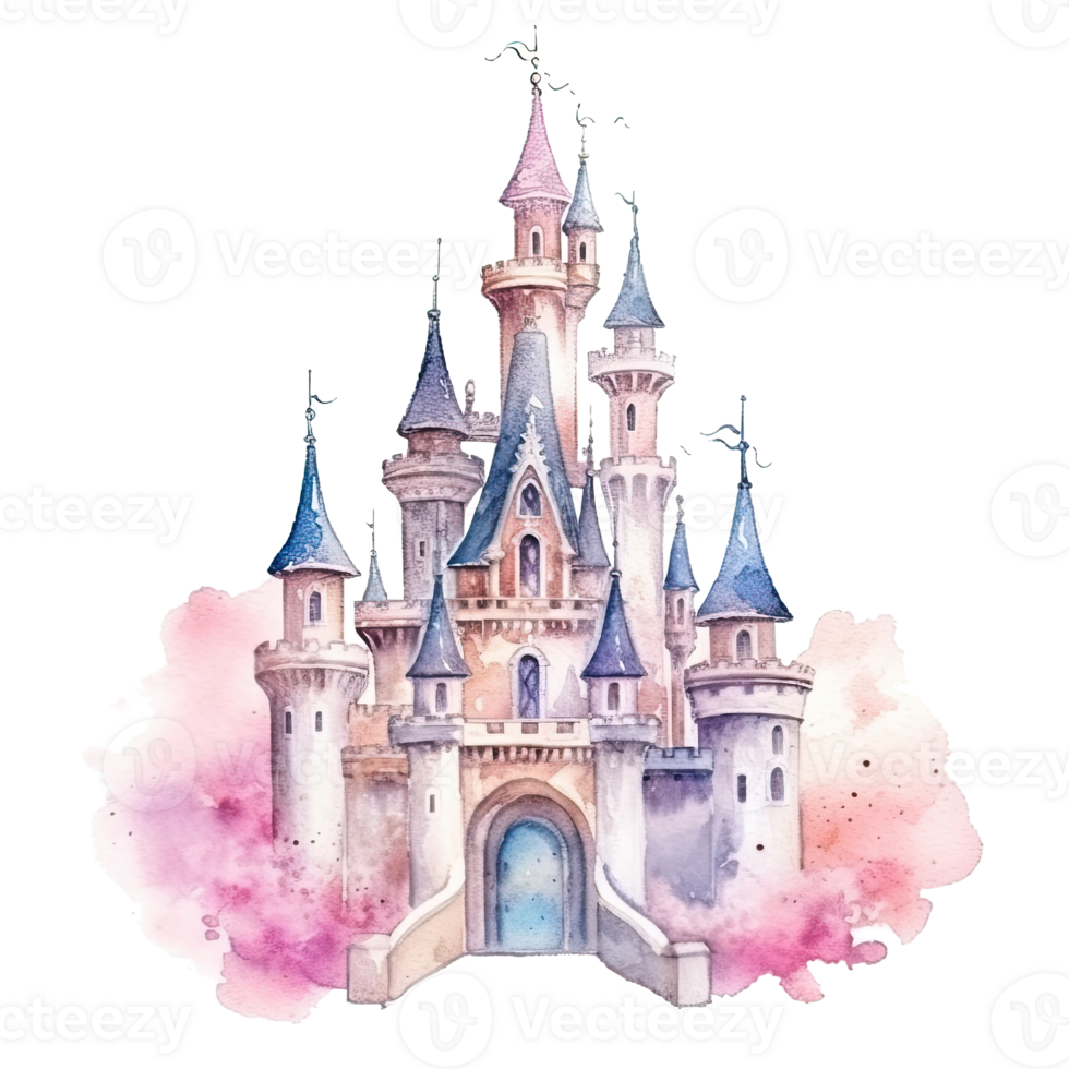 Cute watercolor princess castle. Illustration AI Generative png