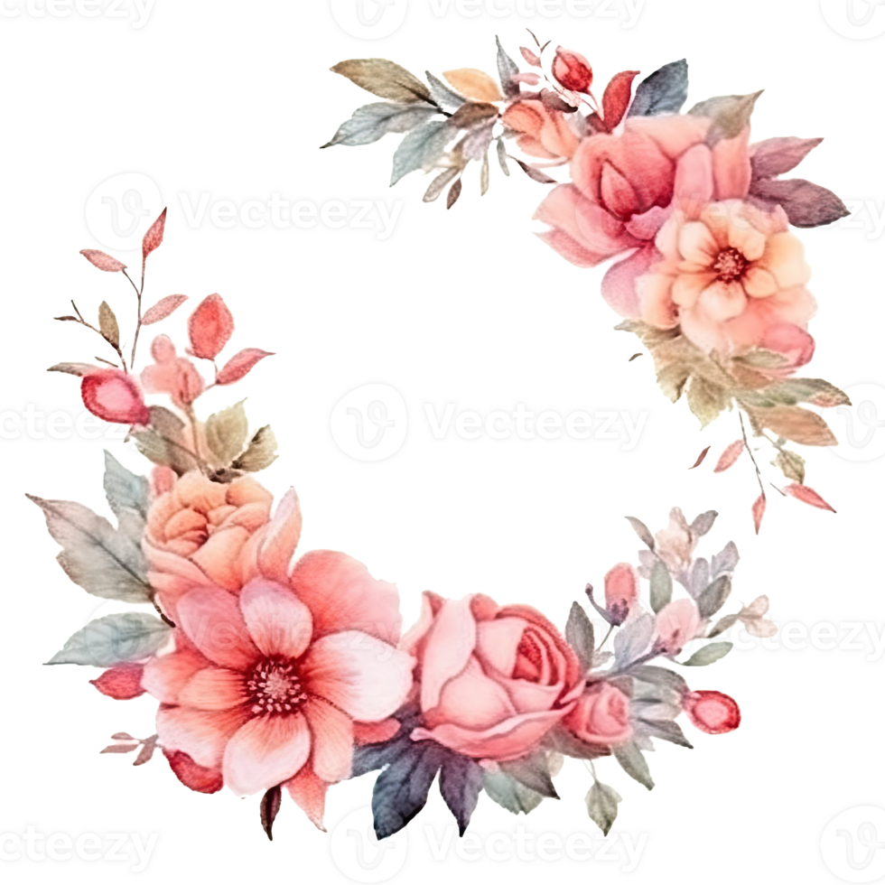 Watercolor Floral Wreath Isolated. Illustration AI Generative 25037372 PNG