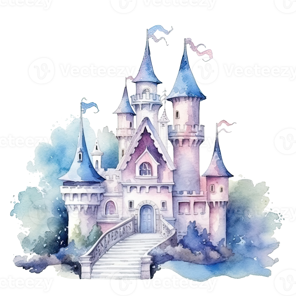 Cute watercolor princess castle. Illustration png