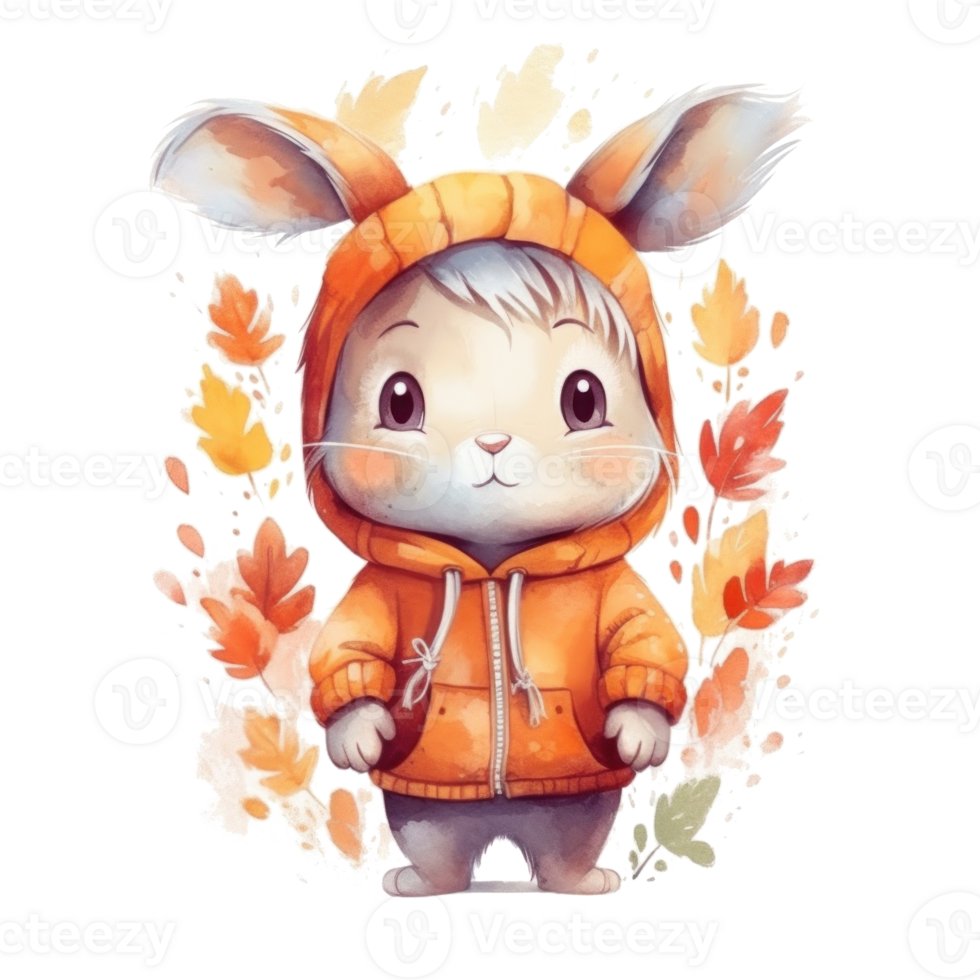 süß Aquarell Baby Herbst Hase isoliert. Illustration ai generativ png