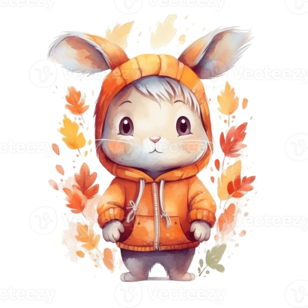 schattig waterverf baby herfst konijn geïsoleerd. illustratie ai generatief png