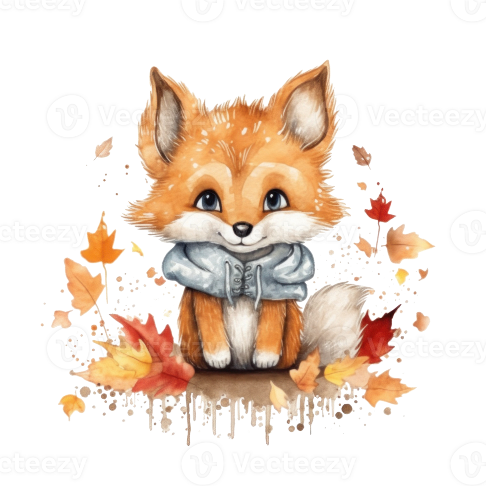 süß Aquarell Baby Herbst Fuchs isoliert. Illustration ai generativ png