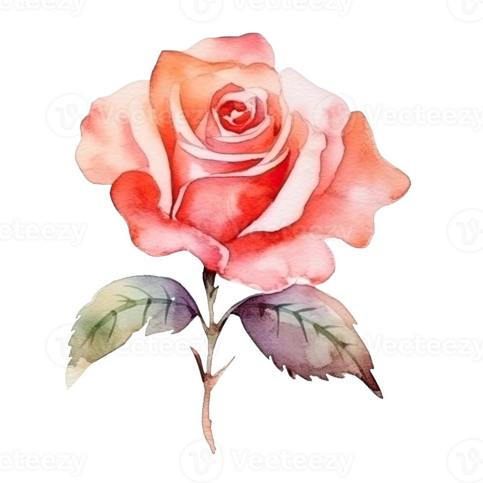 Cute watercolor rose flower. Illustration AI Generative png