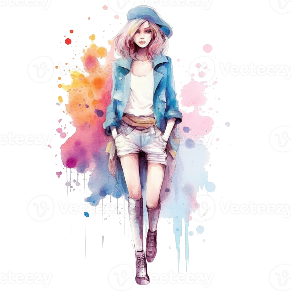 Watercolor Fahion Illustration Isolated. Illustration png